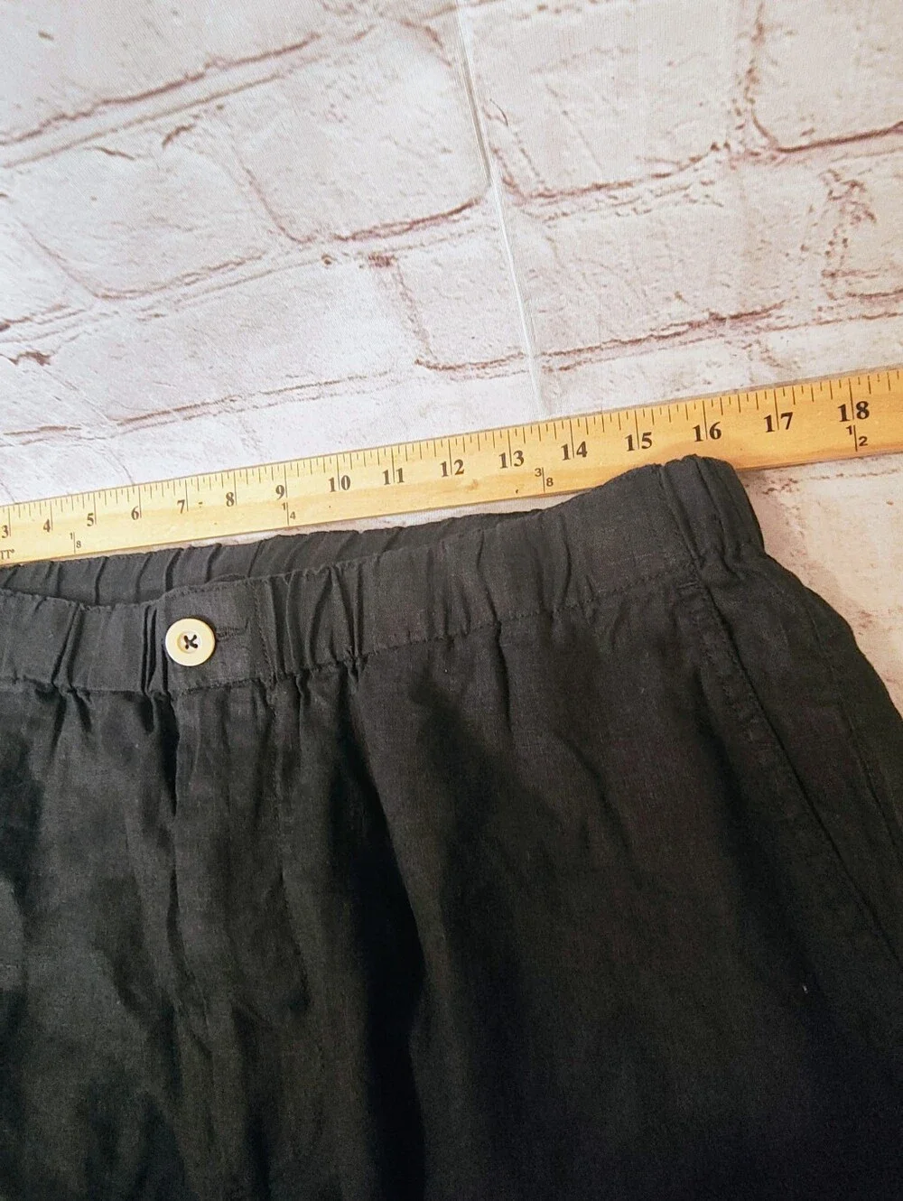 Quince 100% Linen Black Pull On Elastic Waist Baggy Pants Large Pockets